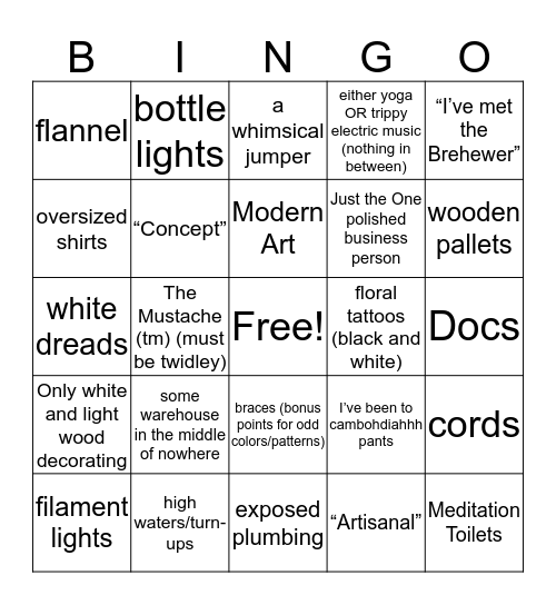 Cranker Bingo Card