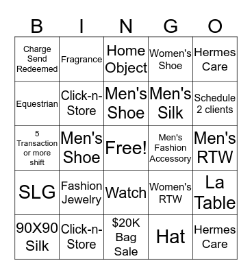 Hermes 33 Game Card Bingo Card