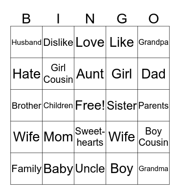 Family Bingo Card