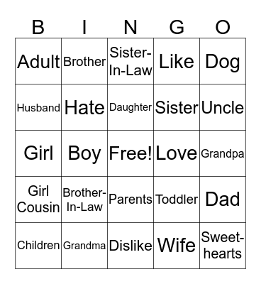 Family Bingo Card