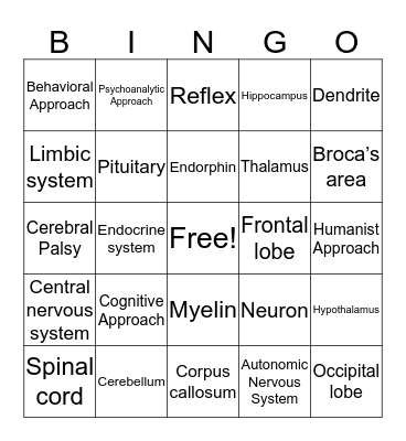 Psychology Unit 1 Bingo Card
