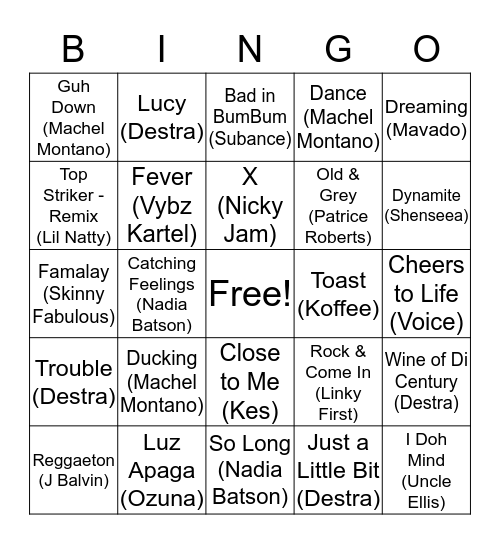 Soca & Paint 2k19 Bingo Card