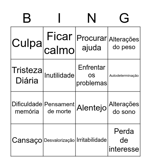 Saúde Mental Bingo Card