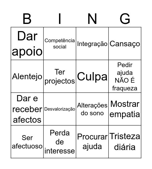 Saúde Mental Bingo Card