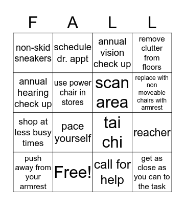 FALL PREVENTION Bingo Card