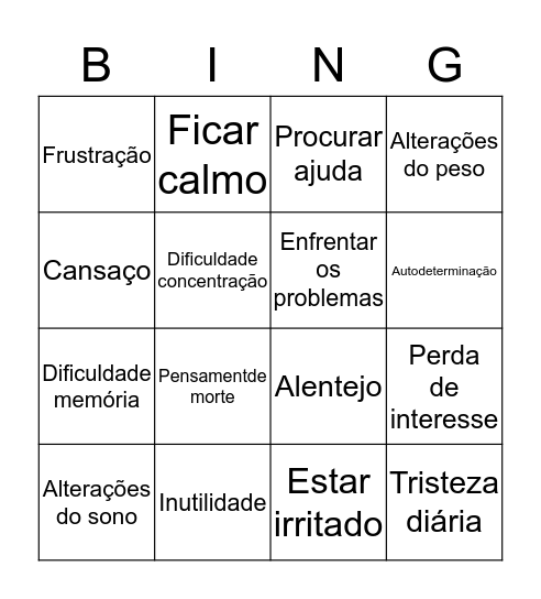 Saúde Mental Bingo Card