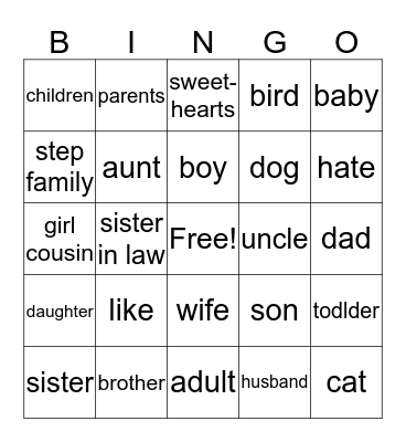 Family Bingo Card