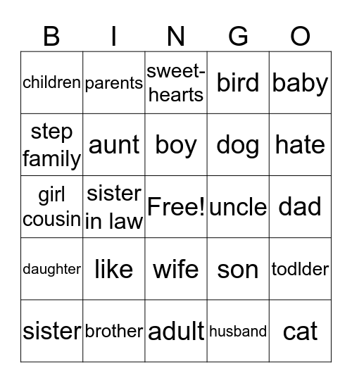 Family Bingo Card