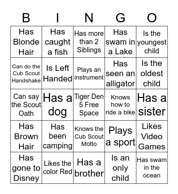 Tiger Den 5 Bingo Card