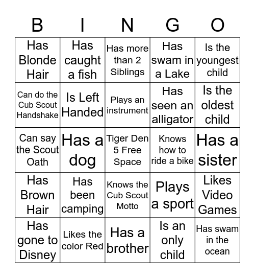 Tiger Den 5 Bingo Card