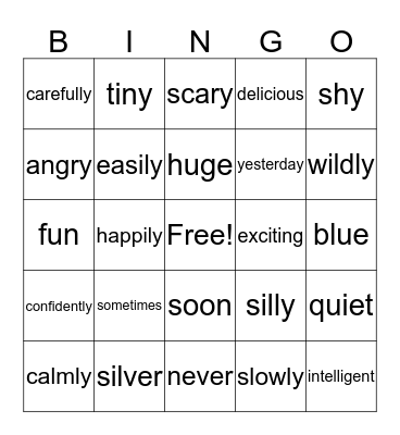 Adjectives and Adverbs Bingo Card