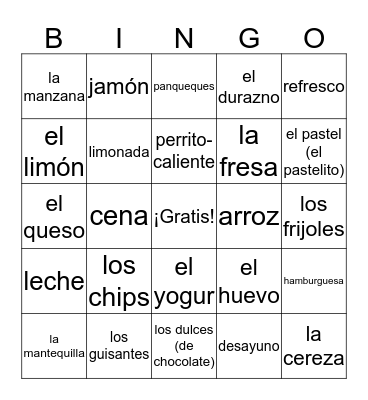 ¡La comida! Bingo Card