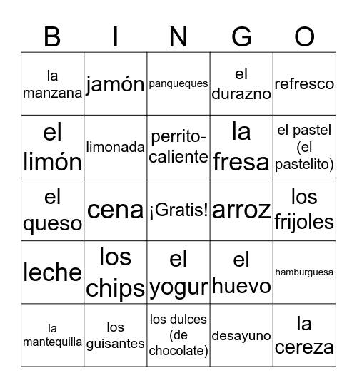 ¡La comida! Bingo Card