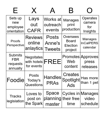 External Affairs Branch Meeting Ice Breaker Bingo Card