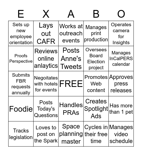 External Affairs Branch Meeting Ice Breaker Bingo Card