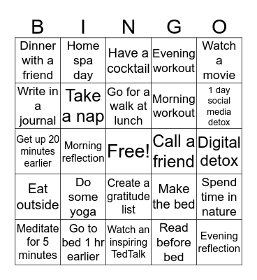 Self-Care Bingo Card