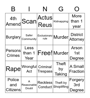 CJE Bingo Unit 2 Bingo Card