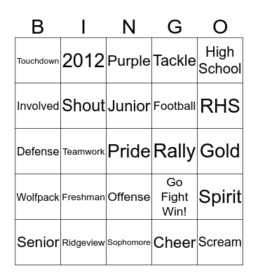 Ridgeview School Spirit Bingo Card