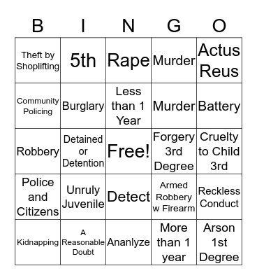 CJE Bingo Unit 2 Bingo Card