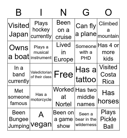 Calian's getting to know you bingo!! Bingo Card