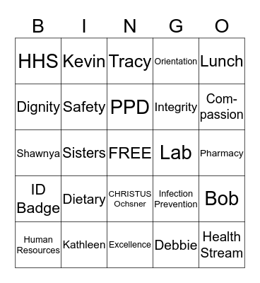 New Hire Orientation BINGO Card
