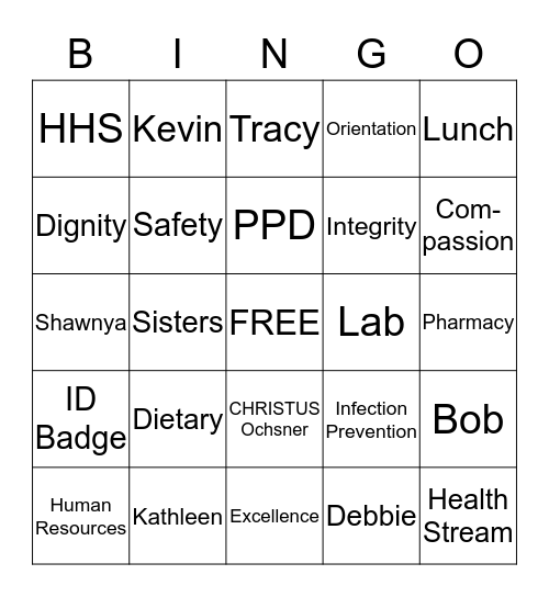 New Hire Orientation BINGO Card