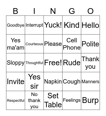 MANNERS AND ETIQUETTE Bingo Card