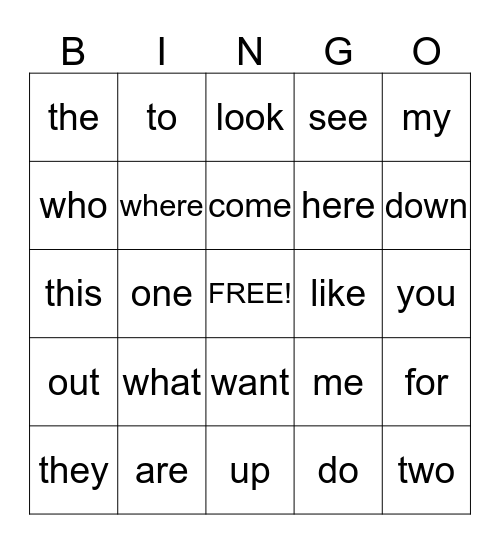 High-Frequency Words Bingo Card
