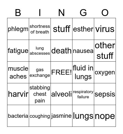 Pneumonia! Bingo Card