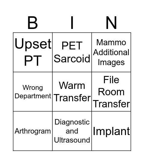 Radiology Bingo Card