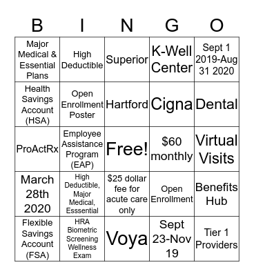 Benefit Bingo Card