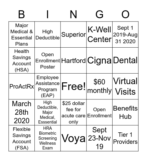 Benefit Bingo Card