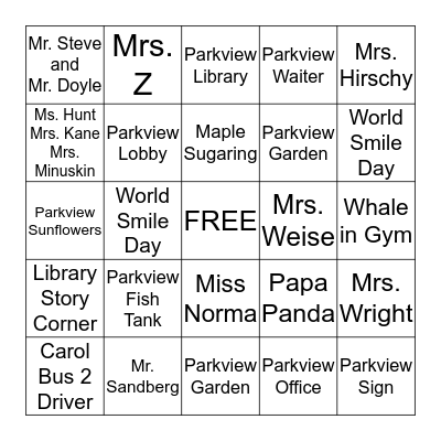 Parkview Bingo Card