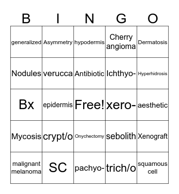 Integumentary System Bingo Card