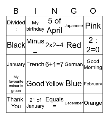 Maths, months, n/lities Bingo Card