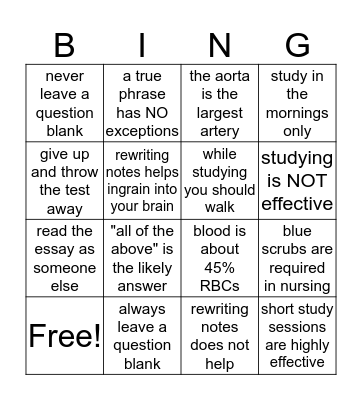 Study Bingo Card