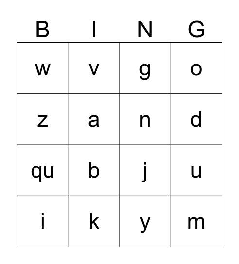 letter Sounds bingo Card