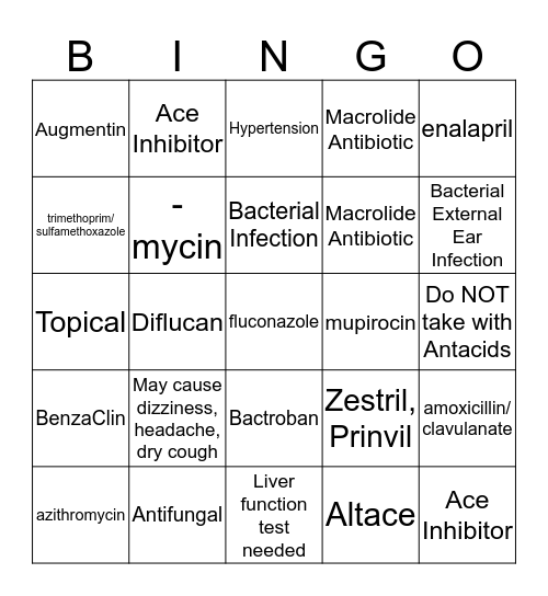 Drug List #2 Bingo Card