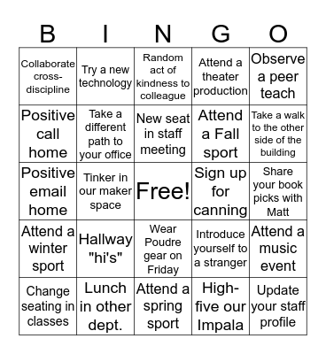 Disruption Bingo Card