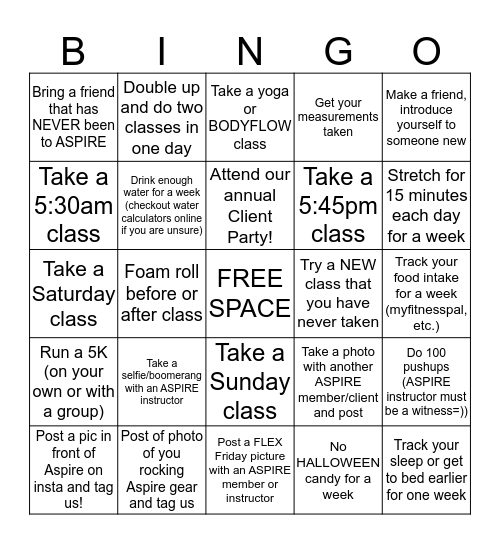 ASPIRE Blackout BINGO Card