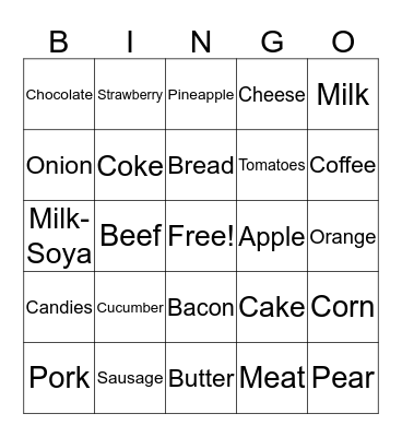 Food Groups Bingo Card