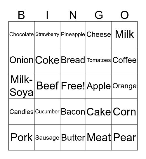 Food Groups Bingo Card