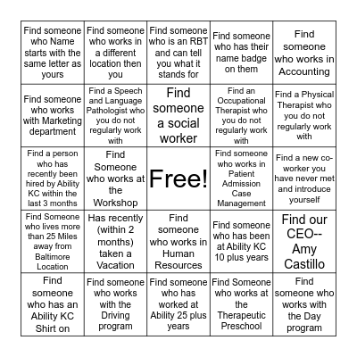 Ability KC Speed Mingling Bingo Card