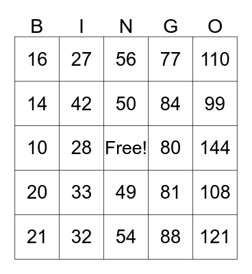 Multiplication Facts Bingo 5s-12s Bingo Card