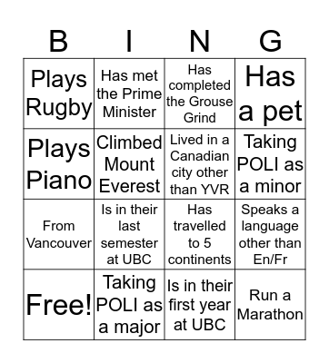 POLI 110 Bingo Card