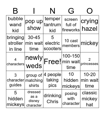 Disney Bingo Card