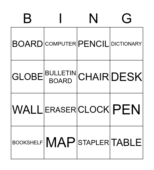 CLASSROOM BINGO Card