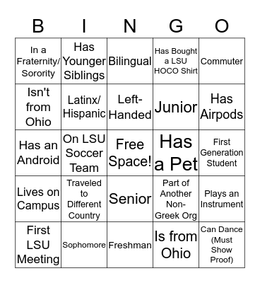 LSU Human Bingo Card