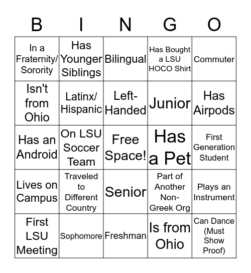 LSU Human Bingo Card