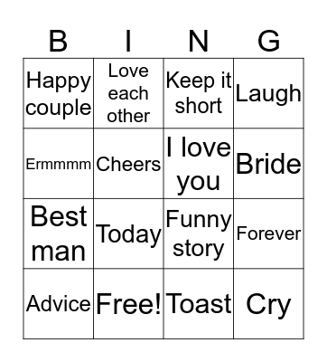 Wedding bingo Card